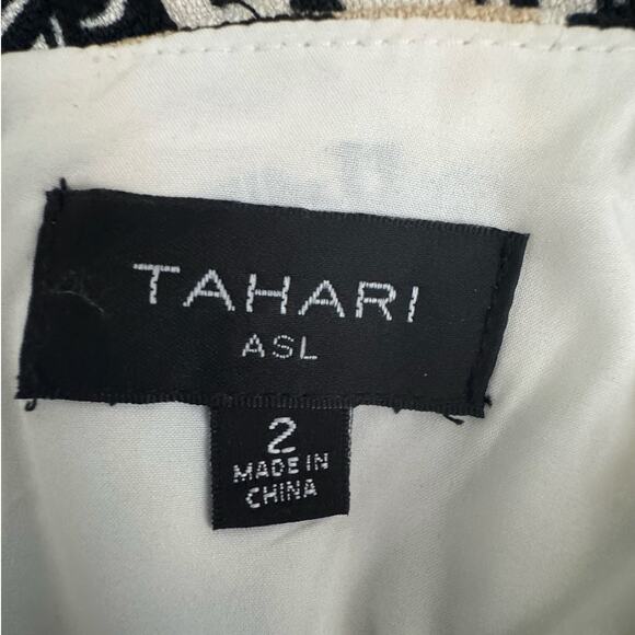 TAHARI ASL Fringe Printed Lined Dress NWT $149 Size 2 Black Tank Ivory - Picture 8 of 10